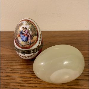 Lot of 2 vintage faberge porcelain egg and a alabaster egg
